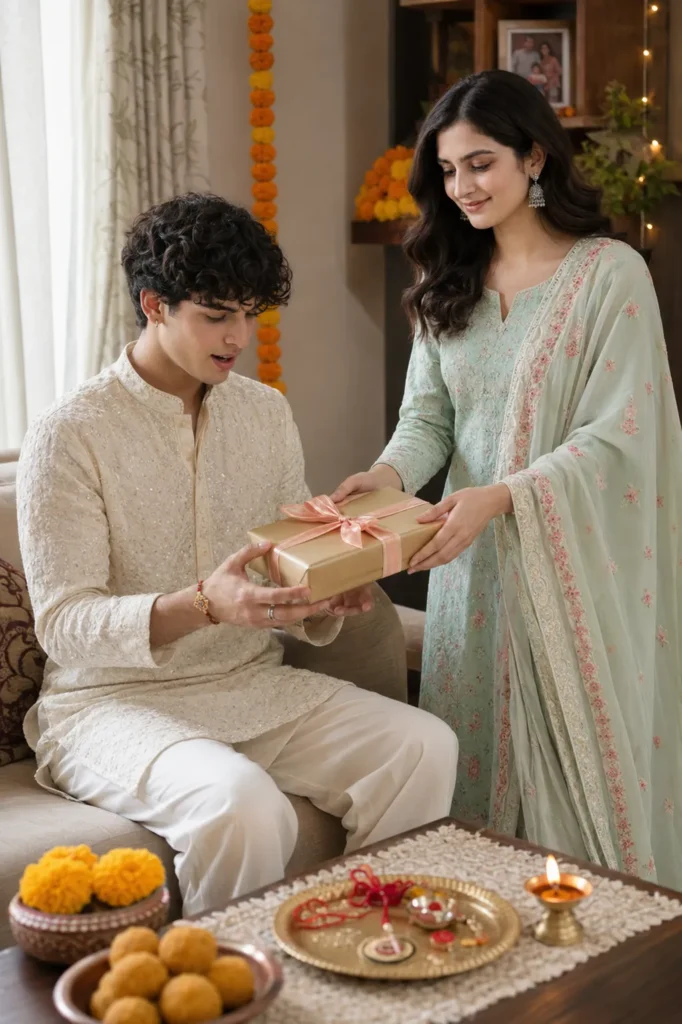 Brother Receiving a Raksha Bandhan Gift