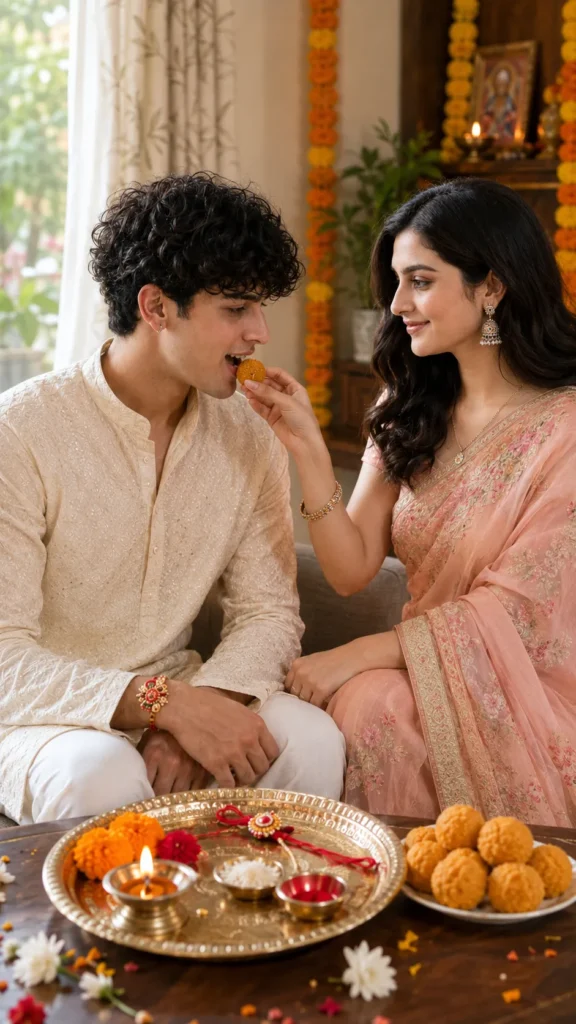 Sister Feeding Brother a Laddu
