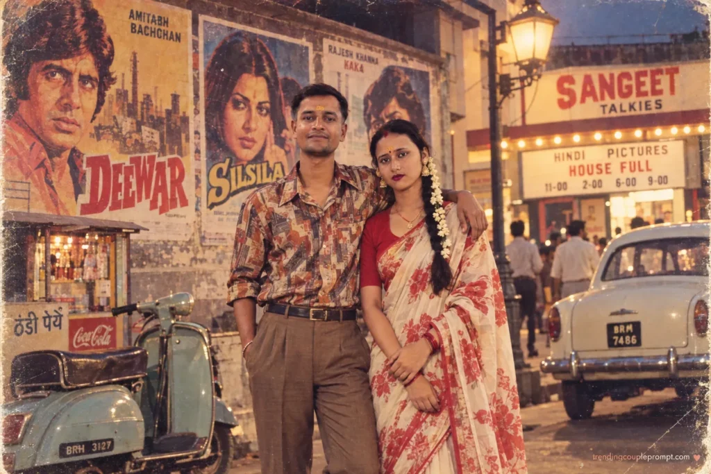 1980s Bollywood Couple Retro Portrait